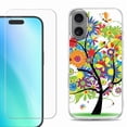 thumbnail image 1 of For iphone 16 Plus Phone Case Cover, Shockproof Case with Tempered Glass Screen Protector, by OneToughShield - Colorful Tree, 1 of 4