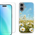 thumbnail image 1 of For iphone 16 Plus Phone Case Cover, Shockproof Case with Tempered Glass Screen Protector, by OneToughShield - Daisy Field, 1 of 4