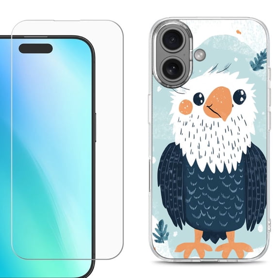 For iphone 16 Plus Phone Case Cover, Shockproof Case with Tempered Glass Screen Protector, by OneToughShield - Eagle Smile
