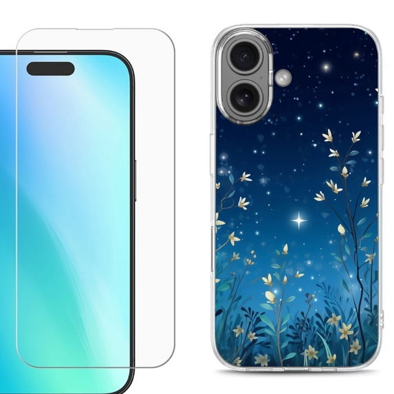 For iphone 16 Plus Phone Case Cover, Shockproof Case with Tempered Glass Screen Protector, by OneToughShield - Fanciful Night