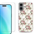 thumbnail image 1 of For iphone 16 Plus Phone Case Cover, Shockproof Case with Tempered Glass Screen Protector, by OneToughShield - Floral/Rose, 1 of 4