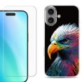 thumbnail image 1 of For iphone 16 Plus Phone Case Cover, Shockproof Case with Tempered Glass Screen Protector, by OneToughShield - Geometric Eagle, 1 of 4