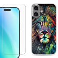 thumbnail image 1 of For iphone 16 Plus Phone Case Cover, Shockproof Case with Tempered Glass Screen Protector, by OneToughShield - Geometric Lion, 1 of 4