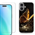thumbnail image 1 of For iphone 16 Plus Phone Case Cover, Shockproof Case with Tempered Glass Screen Protector, by OneToughShield - Golden Butterfly, 1 of 4