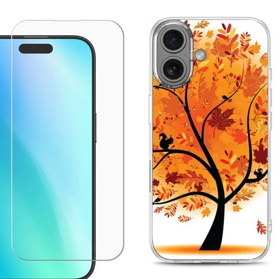 For iphone 16 Plus Phone Case Cover, Shockproof Case with Tempered Glass Screen Protector, by OneToughShield - Golden Tree