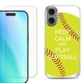 thumbnail image 1 of For iphone 16 Plus Phone Case Cover, Shockproof Case with Tempered Glass Screen Protector, by OneToughShield - Keep Calm Softball, 1 of 4