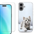 thumbnail image 1 of For iphone 16 Plus Phone Case Cover, Shockproof Case with Tempered Glass Screen Protector, by OneToughShield - Kitty Cat, 1 of 4