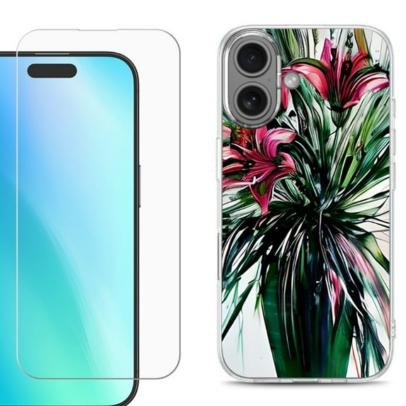 For iphone 16 Plus Phone Case Cover, Shockproof Case with Tempered Glass Screen Protector, by OneToughShield - Lily