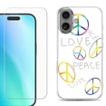 thumbnail image 1 of For iphone 16 Plus Phone Case Cover, Shockproof Case with Tempered Glass Screen Protector, by OneToughShield - Love/Peace, 1 of 4