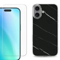 thumbnail image 1 of For iphone 16 Plus Phone Case Cover, Shockproof Case with Tempered Glass Screen Protector, by OneToughShield - Marble / Black, 1 of 4
