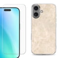 thumbnail image 1 of For iphone 16 Plus Phone Case Cover, Shockproof Case with Tempered Glass Screen Protector, by OneToughShield - Marble / Latte, 1 of 4