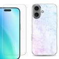 thumbnail image 1 of For iphone 16 Plus Phone Case Cover, Shockproof Case with Tempered Glass Screen Protector, by OneToughShield - Marble Pink/Blue, 1 of 4