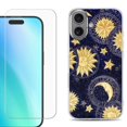 thumbnail image 1 of For iphone 16 Plus Phone Case Cover, Shockproof Case with Tempered Glass Screen Protector, by OneToughShield - Moon Sun Star, 1 of 4