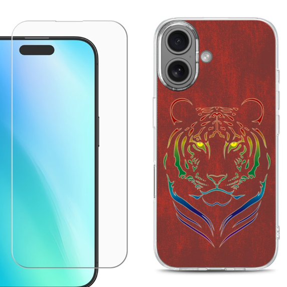 For iphone 16 Plus Phone Case Cover, Shockproof Case with Tempered Glass Screen Protector, by OneToughShield - Night Tiger
