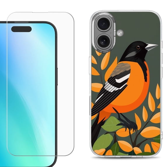 For iphone 16 Plus Phone Case Cover, Shockproof Case with Tempered Glass Screen Protector, by OneToughShield - Oriole