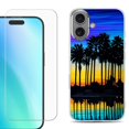 thumbnail image 1 of For iphone 16 Plus Phone Case Cover, Shockproof Case with Tempered Glass Screen Protector, by OneToughShield - Palmtree, 1 of 4