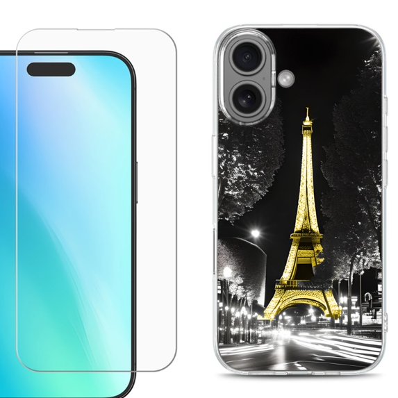 For iphone 16 Plus Phone Case Cover, Shockproof Case with Tempered Glass Screen Protector, by OneToughShield - Paris Night