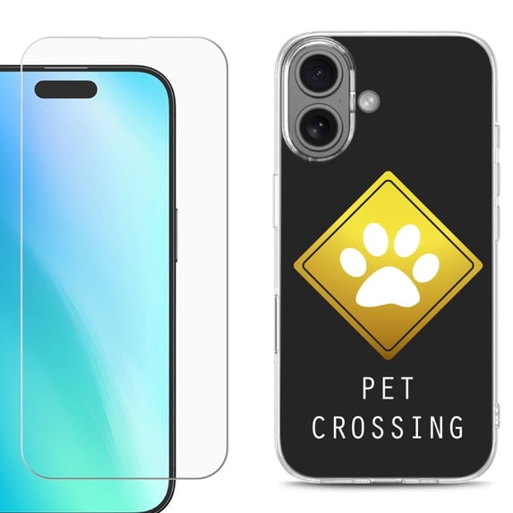 For iphone 16 Plus Phone Case Cover, Shockproof Case with Tempered Glass Screen Protector, by OneToughShield - Pet Crossing