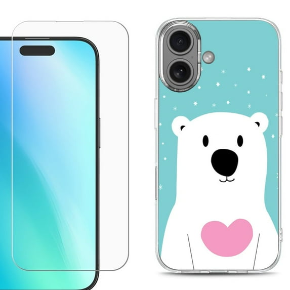 For iphone 16 Plus Phone Case Cover, Shockproof Case with Tempered Glass Screen Protector, by OneToughShield - Pola Bear