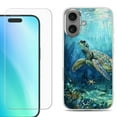 thumbnail image 1 of For iphone 16 Plus Phone Case Cover, Shockproof Case with Tempered Glass Screen Protector, by OneToughShield - Sea Turtle Undersea, 1 of 4