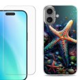 thumbnail image 1 of For iphone 16 Plus Phone Case Cover, Shockproof Case with Tempered Glass Screen Protector, by OneToughShield - Starfish, 1 of 4