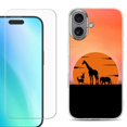 thumbnail image 1 of For iphone 16 Plus Phone Case Cover, Shockproof Case with Tempered Glass Screen Protector, by OneToughShield - Sunset Safari, 1 of 4