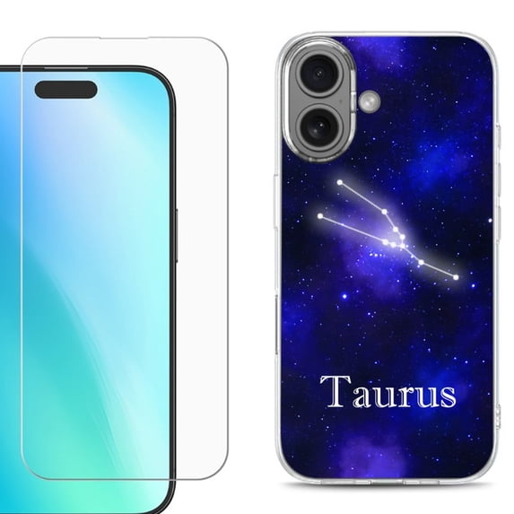 For iphone 16 Plus Phone Case Cover, Shockproof Case with Tempered Glass Screen Protector, by OneToughShield - Taurus