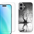 thumbnail image 1 of For iphone 16 Plus Phone Case Cover, Shockproof Case with Tempered Glass Screen Protector, by OneToughShield - Tree BW, 1 of 4