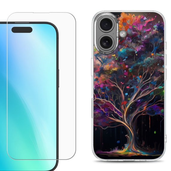 For iphone 16 Plus Phone Case Cover, Shockproof Case with Tempered Glass Screen Protector, by OneToughShield - Tree of Life