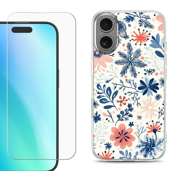 For iphone 16 Plus Phone Case Cover, Shockproof Case with Tempered Glass Screen Protector, by OneToughShield - Winter Season