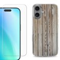 thumbnail image 1 of For iphone 16 Plus Phone Case Cover, Shockproof Case with Tempered Glass Screen Protector, by OneToughShield - Wood Print, 1 of 4