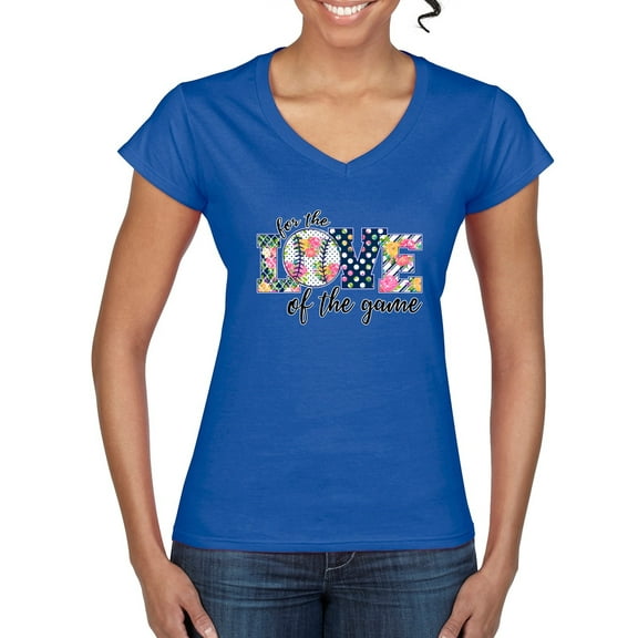 For the Love of the Game Sports Women's Standard V-Neck Tee, Royal, Large