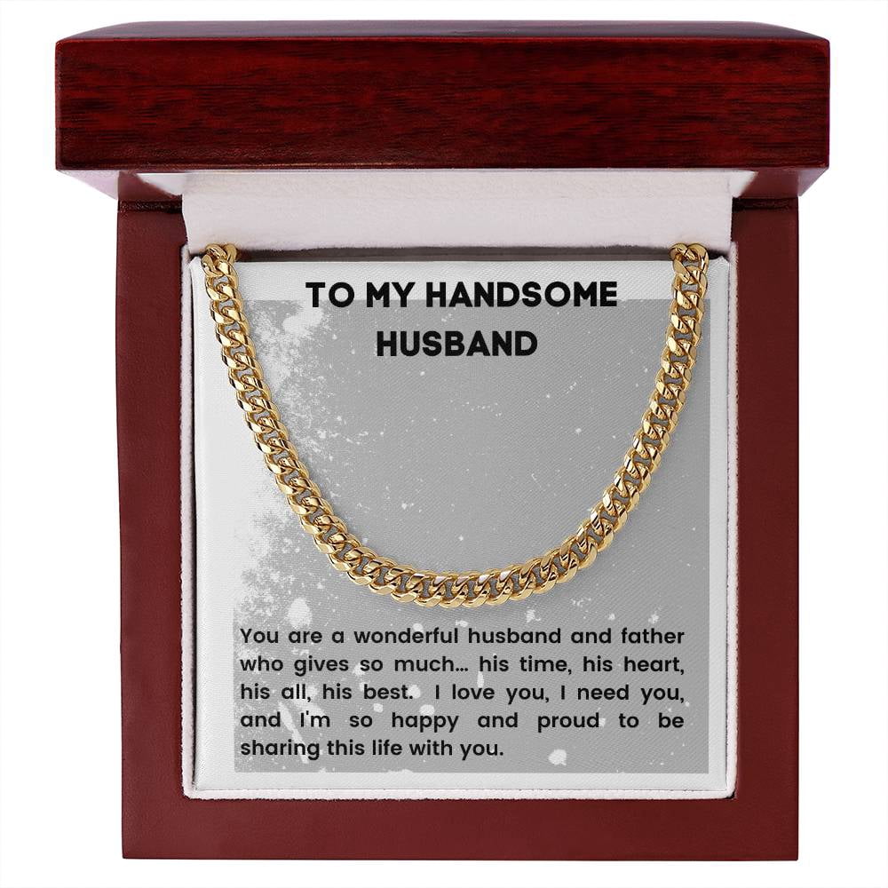 Chain Message Card For the best husband, Cuban Link Chain, Stainless Steel or Yellow Gold ...