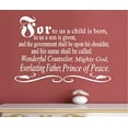 thumbnail image 1 of For to us a Child is bornPrince of Peace ~ Wall Decal 20" x 28" (White), 1 of 3