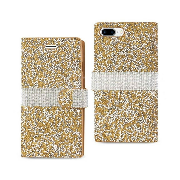 For use with iphone 7 Plus Diamond Rhinestone Wallet Case In Gold