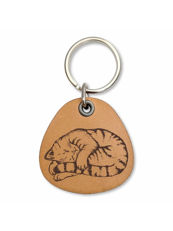- Sleepy Tabby Cat - Genuine Leather Keychain - On the Farm Collection