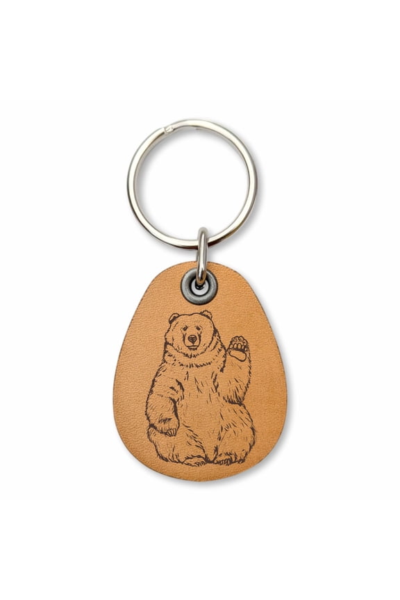 - Waving Bear - Genuine Leather Keychain