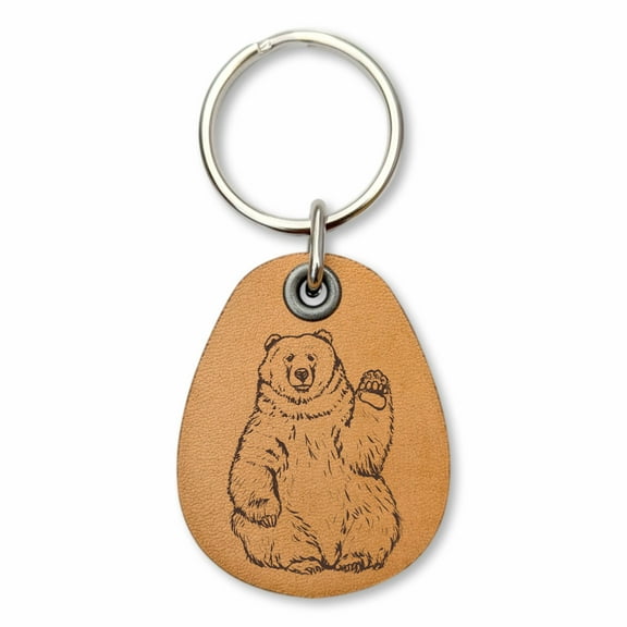 ForLeatherMore - Waving Bear - Genuine Leather Keychain