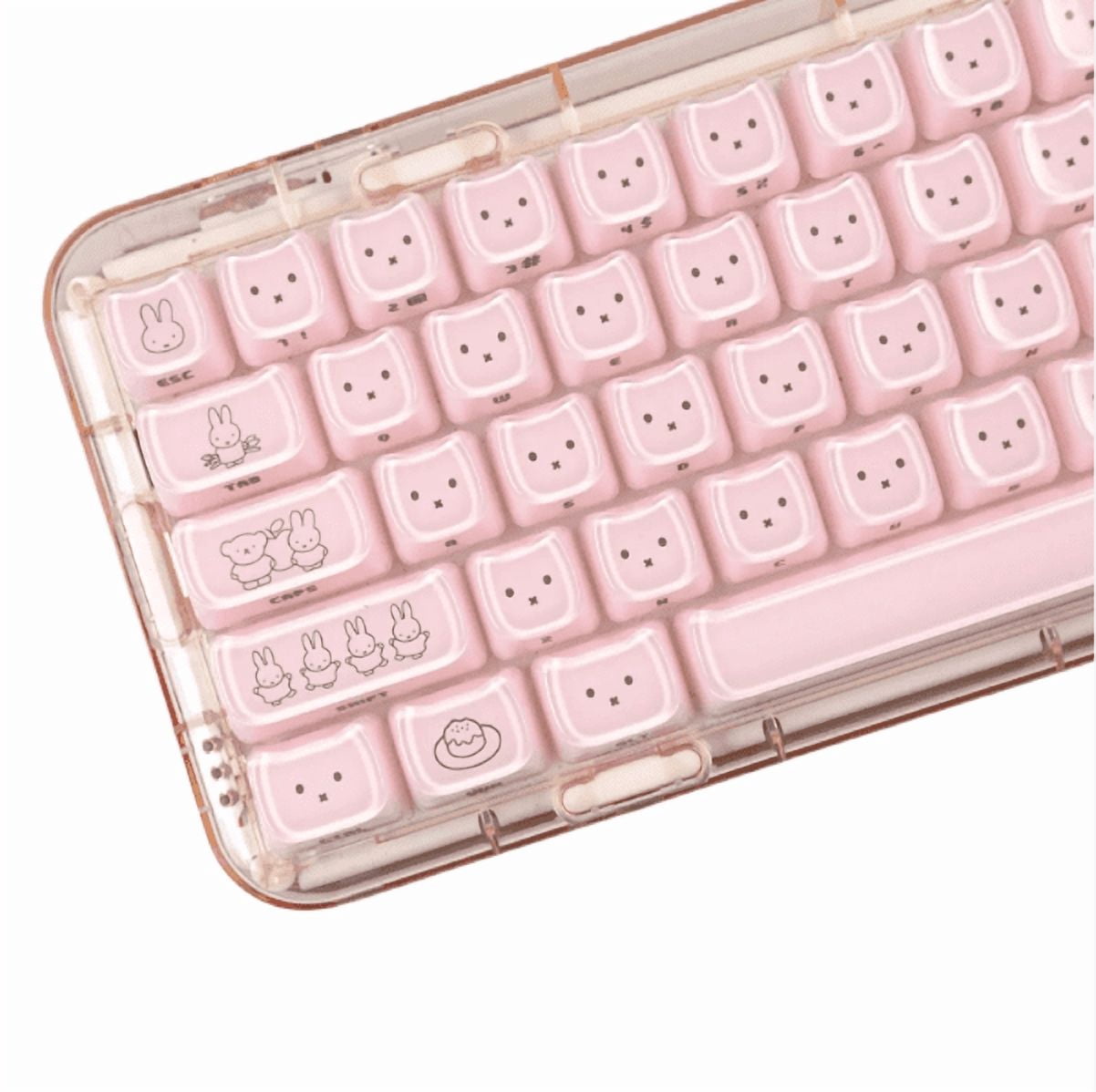 ForMiffy Bunny Crystal Jelly Side Printed Keycaps, MAO Profile Ceramic Feel PBT Keycap Set for Magnetic Switch Keyboard