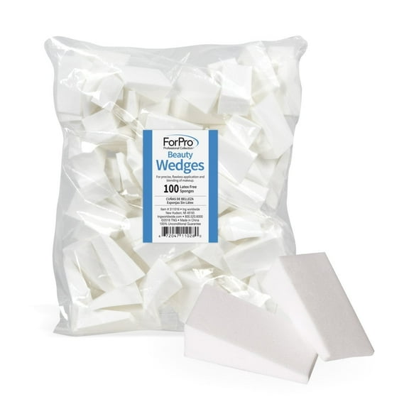 ForPro Beauty Wedges, Latex Free Foam Sponges, Makeup Blenders for Powder and Liquid Makeup, 100-Count