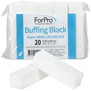 ForPro Buffing Block, Super White, 180/240 Grit, Four-Sided Manicure and Pedicure Nail Buffer, 3.75  L x 1  W x 1  H, 20-Count