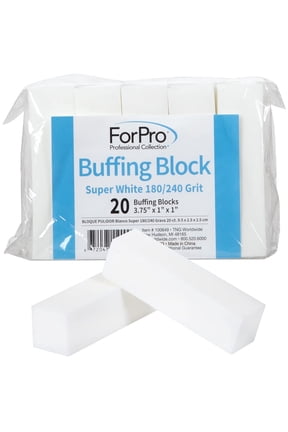 ForPro Buffing Block, Super White, 180/240 Grit, Four-Sided Manicure and Pedicure Nail Buffer, 3.75” L x 1” W x 1” H, 20-Count
