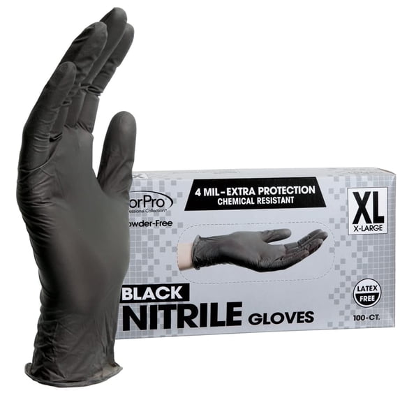 ForPro Disposable Nitrile Gloves, Chemical Resistant, Powder-Free, Latex-Free, Non-Sterile, Food Safe, 4 Mil, Black, X-Large, 100-Count