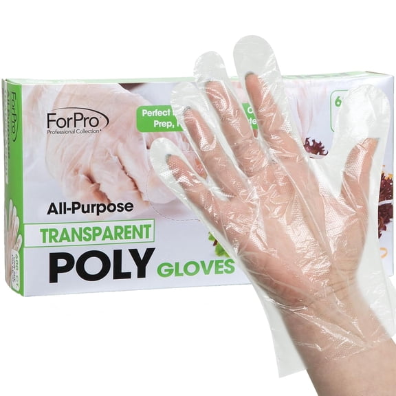 ForPro Disposable Poly Plastic Gloves, 600-Count, All-Purpose Food Safe Gloves for Cooking, Food Handling, Food Prep, Latex-Free, Non-Sterile, Clear, One Size