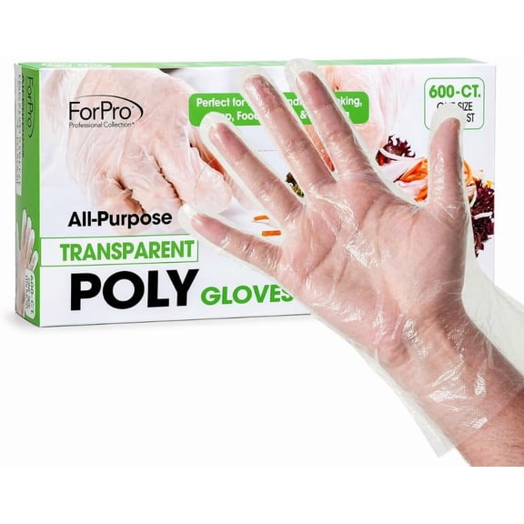 ForPro Disposable Poly Plastic Gloves, Food-Grade, BPA/Latex/Powder-Free, Lightweight, One Size, Ideal For Cooking