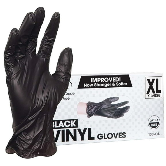 ForPro Disposable Vinyl Gloves, Black, Industrial Grade, Powder-Free, Latex-Free, Non-Sterile, Food Safe, 2.75 Mil. Palm, 3.9 Mil. Fingers, X-Large, 100-Count