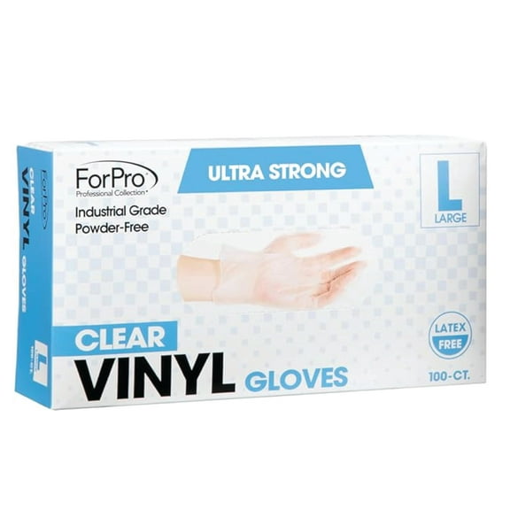 ForPro Disposable Vinyl Gloves, Clear, Industrial Grade, Powder-Free, Latex-Free, Non-Sterile, Food Safe, 2.75 Mil. Palm, 3.9 Mil. Fingers, Large, 100-Count