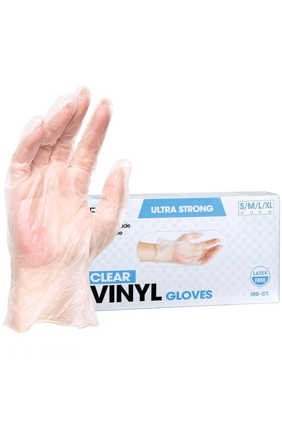 ForPro Disposable Vinyl Gloves, Clear, Industrial Grade, Powder-Free, Latex-Free, Non-Sterile, Food Safe, 2.75 Mil. Palm, 3.9 Mil. Fingers, X-Large, 100-Count