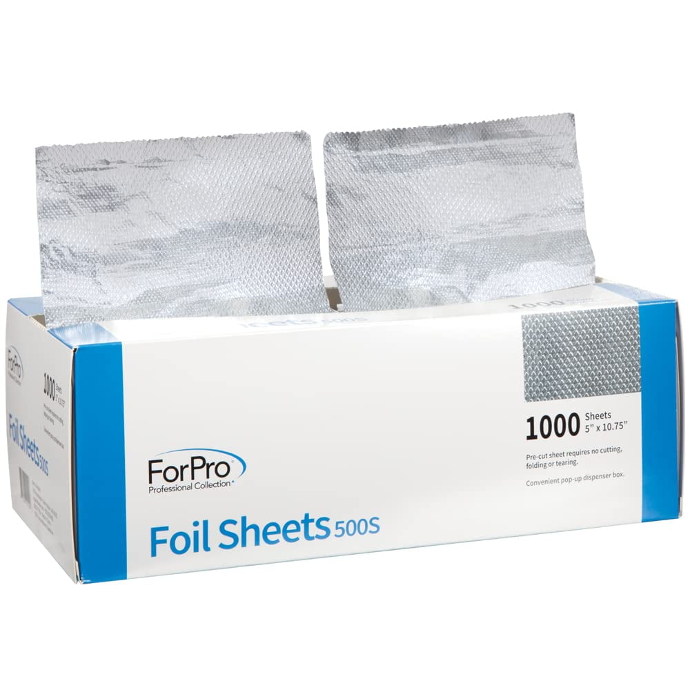 ForPro Embossed Foil Sheets 500S, Aluminum Foil, Pop-Up Foil Dispenser,  Hair Foils for Color Application and Highlighting Services, Food Safe, 5” W  x 10.75” L, 1000-Count 