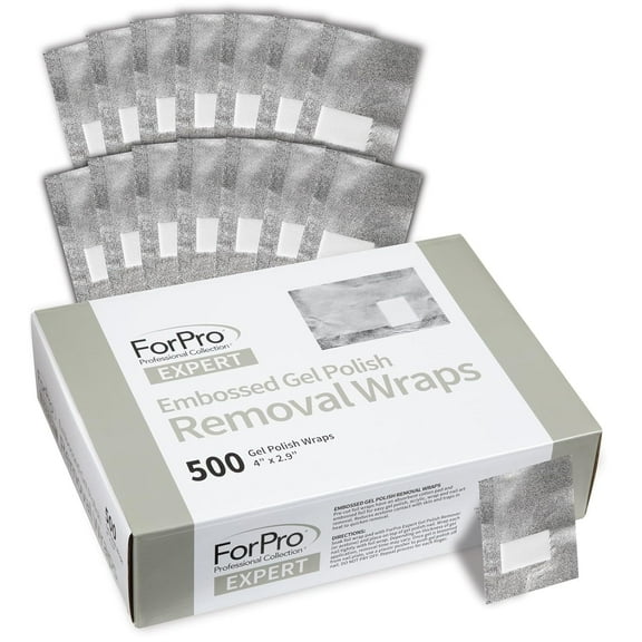 ForPro Expert Embossed Gel Polish Removal Wraps, Pre-Cut with Cotton Pad, Remove Gel Polish, Acrylics, & Nail Art, 4â L x 2.9â W, 500-Count
